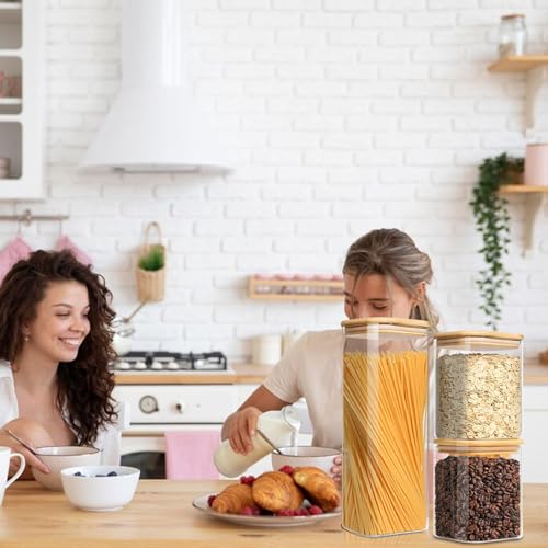 Glass Storage Containers with Lids, Clear Food Storage Container Jar with Sealing Bamboo Lid for Noodles Flour Cereal Rice Sugar Tea Coffee Beans (Square-5Pack) - size: Square 0.8 Qt*2/1.2 Qt*2/2.2 Qt*1-5Pack