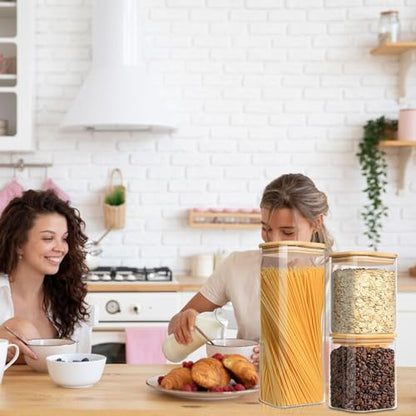 Glass Storage Containers with Lids, Clear Food Storage Container Jar with Sealing Bamboo Lid for Noodles Flour Cereal Rice Sugar Tea Coffee Beans (Square-5Pack) - size: Square 0.8 Qt*2/1.2 Qt*2/2.2 Qt*1-5Pack