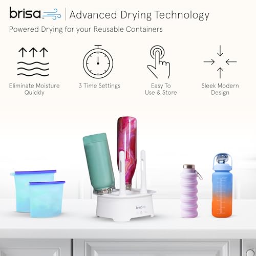 Brisa Rack: Powered Drying for reusables bottles, bags, and containers - Heated Air Drying Technology - Home Essential Drying Rack Kitchen Tool - White - color: White