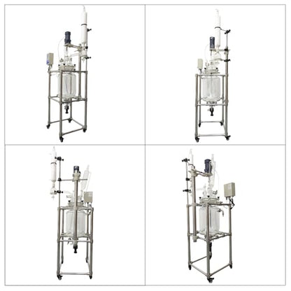 20L Double-Layer Glass Reactor Lab Jacketed Glass Reactor with Digital Display & Stepless Speed Regulation, Chemical Reaction Vessel for Chemical Reaction, Distillation and Synthesis