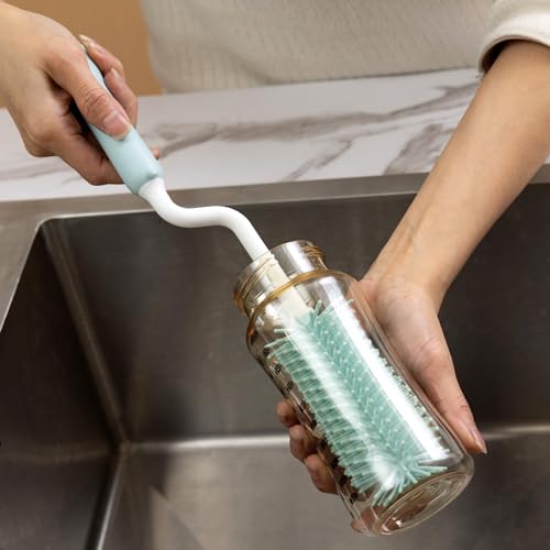 Baby Bottle Drying Rack and Cleaning Set，Xmas Surprise Gift for Newmom | with Spinning Silicone Baby Bottle Brush, Pacifier Brush, Straw Brush, Cup Lid Cleaning Brush, x Blue - style: Set, Blue
