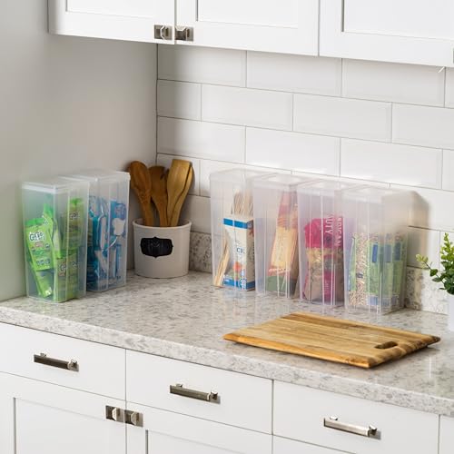 IRIS USA Vertical Storage Bins with Lids |Made in USA| Flip Top Containers for Organizing Pantry, Office, Craft, and Study Supplies - Large (4-Pack) - size: Large - 4 Pack