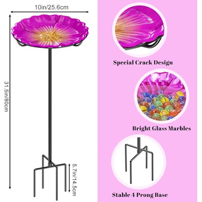 Bee Butterflies Watering Station, Standing Bee Feeder with Glass Marbles for Outside, Bee Bath Feeder with Metal Stakes Butterfly Puddler Garden Yard Déco (Rose) - color: Rose