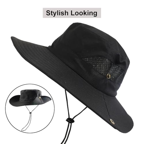 CAMOLAND Sun Hat with Removable Mesh Head Net Safari Hat Outdoor UV Protection - color: Black Hat With Net