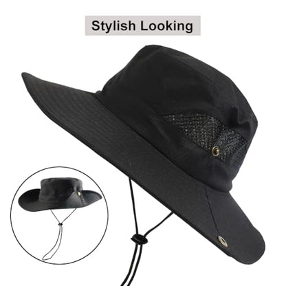 CAMOLAND Sun Hat with Removable Mesh Head Net Safari Hat Outdoor UV Protection - color: Black Hat With Net