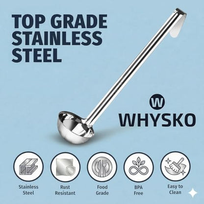 Stainless Steel Soup Ladle, 4 oz Metal Serving Spoon, Heat Resistant | Whysko Metal Ladles for Cooking and Serving Soups & Sauces, Commercial Grade for Restaurants & Catering, Dishwasher Safe - size: 2 Ounce
