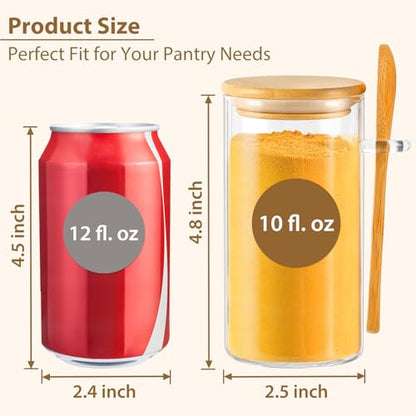 TBWIND 12 Pack 10 oz Round Glass Spice Jars with Lids and Spoons – Airtight Small Spice Containers Set with Labels, Clear Glass Storage Jars for Seasoning, Spices, Kitchen Pantry Organization - color: Round/10oz/12pcs/Spoon