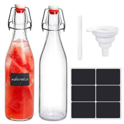 2PCS 16oz Swing Top Bottles | Flip Top Glass Bottles with Airtight Grolsch Closures,Reusable for Kombucha, Vanilla,Cold Brew, Homemade Beverages Storage