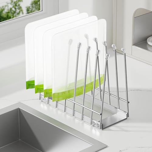 Plastic Bag Drying Rack, Metal Reusable Silicone Ziplock Bag & Bottle Drying Stand, Lerine Drying Rack Kitchen Organizer, Silver - color: Silver