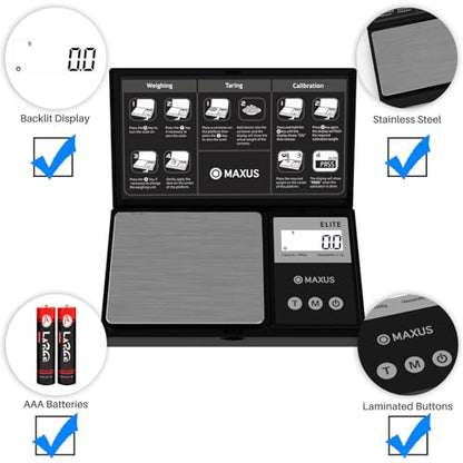 MAXUS Digital Gram Scale 1000g/0.1g, Small Food Scale with Backlit LCD, Mini Pocket Scale for Jewelry - color: Matte Black