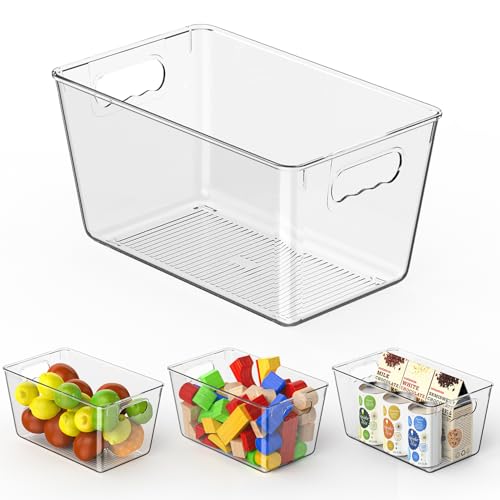 Clear Pantry Organizer Bins, Plastic Organizers & Storage Containers, Cabinet Organizer, Home Organization Must Haves for Kitchen, Laundry Room, Office, Closet & Freezer (4 Pack) - color: 4 Pack, size: M (10"L x 6"W x 5"H)