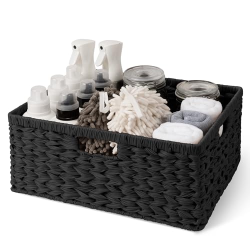 GRANNY SAYS Storage Basket for Organizing, Wicker Storage Basket for Shelf, Large Wicker Basket for Organization, Decorative Basket for Living Room and Entryway, 1-Pack - color: Black, size: 16½"L x 13"W x 7½"H