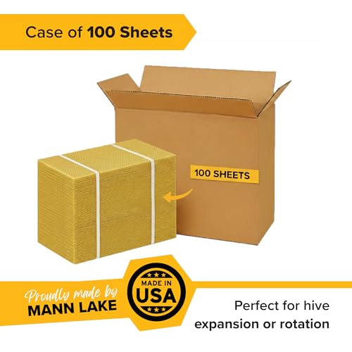 Mann Lake 5 5/8" Waxed Yellow Rite-Cell Foundation Sheets, Made in the USA, BPA-Free, Food-Grade, Beeswax-Coated for Beehive Frames, Fits 6 5/8" Hive Bodies, Durable, Wax Moth Resistant, 100-Pack - color: Natural, size: 100 Count (Pack of 1)