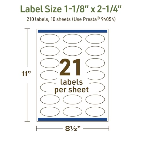 Avery Dissolvable Oval Labels, Sure Feed Technology, 1-1/8" x 2-1/4", Matte White, Print-to-The-Edge, Laser/Inkjet Printable, 210 Labels Total - style: 210 labels