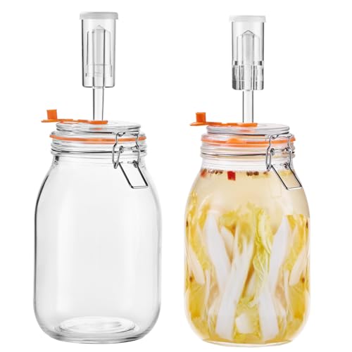 JILLMO Fermentation Jar, 1.8 Liters Glass Fermenting Kit for Making Sauerkraut, Kimchi, Pickles and More, Pack of 2