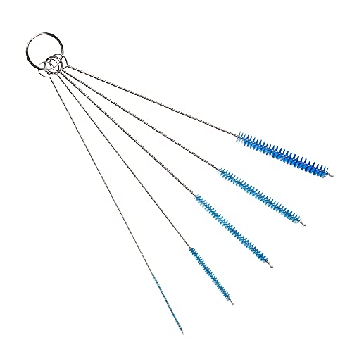 10" Extra Long Tube Brush Set - Small 5 Pack - Blue | Flexible nylon straw brushes for bottles, cleaning straws, pipe cleaners, glass, keyboard, detailing and deep cleaning - color: Blue, size: Small 5 Pack (2mm 3mm 4mm 5mm 6mm)
