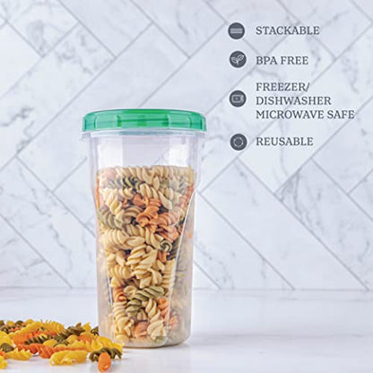 PLASTICPRO 48 Ounce Twist Top Deli Containers Clear bottom With Green Top Twist on Lids Reusable, Stackable, Food Storage Freezer Container Pack of 4 - color: Green