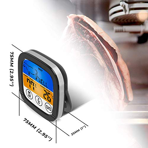 Digital Touchscreen Food Thermometer for Meat Poultry Fish Cooking in Frying Pan Smoker Oven BBQ Grill with Sensitive Color LCD Display | All Temperature and Timer Modes | Best Taste Results (Silver)