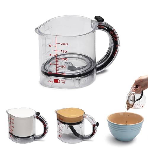 Dreamfarm Upcup All-in-1 Adjustable Measuring Cup, Metric & Imperial Measurements up to 1 Cup - Black/Clear | Measures dry and liquid ingredients and scrapes itself clean, easy-to-read metric and imperial measurements, microwave safe - size: Measures: 1 C