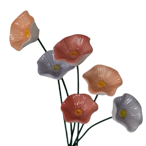 Ceramic Bee Watering Station for Garden | 6Pcs 25cm Bee Blossoms for Water Ceramic | Pollinator Feeder Flowers for Bees | Water Drinking Station Bowl | Rain Catcher Mini Bird Baths On Stakes