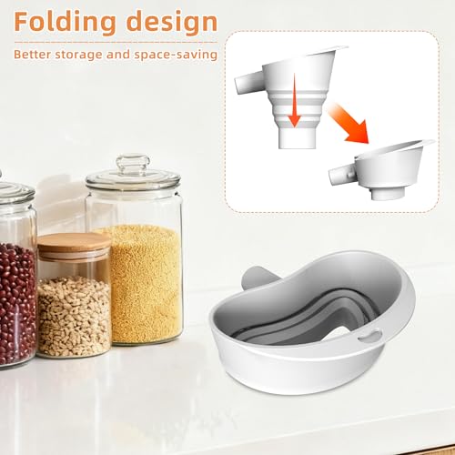 Flour Funnel for KitchenAid Mixer | Food-Grade Silicone Kitchen Funnel, Compatible with 4.5 & 5 Quart Tilt-Head Stand Mixer | Large Collapsible Design | Easy to Operate, Dishwasher Safe (White)