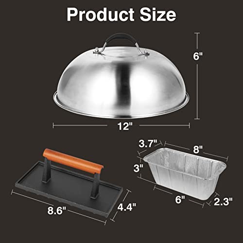SHINESTAR Cast Iron Griddle Press with 12-Inch Melting Dome for Blackstone, Perfect for Bacon, Burger, Panini, Come with 20-Pack Grease Cup Liners - size: Rectangle