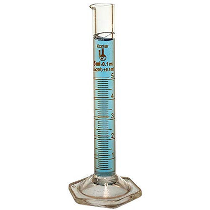 5ml Graduated Cylinder, Borosilicate 3.3 Glass, Single Metric Scale, Class B, Karter Scientific 233A2 (Single) - size: 5ml, style: Pack of 1