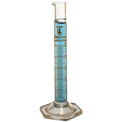 5ml Graduated Cylinder, Borosilicate 3.3 Glass, Single Metric Scale, Class B, Karter Scientific 233A2 (Single) - size: 5ml, style: Pack of 1
