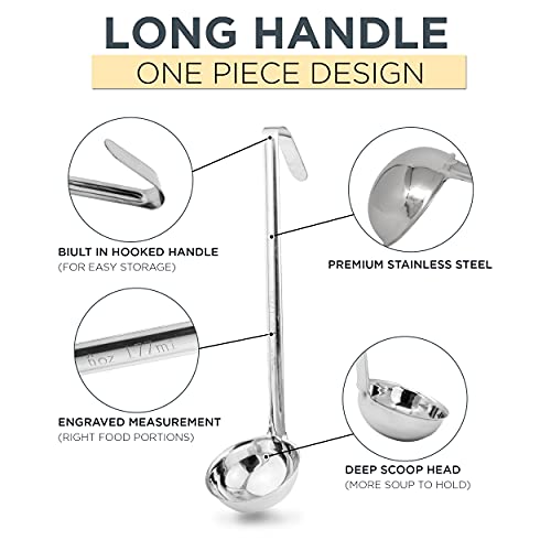 Fit Meal Prep Stainless Steel Soup Ladle One-Piece Sauce Spatula with Hook Handles, Commercial Grade Serving Spoon, Kitchen Tool for Restaurant or Home Cooking [Pack of 4] - 2oz, 4oz, 6oz, 8oz - size: 2oz 4oz 6oz 8oz