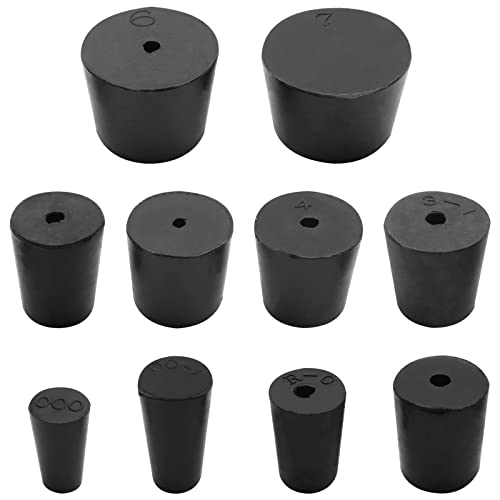 22 Pack Solid Rubber Stoppers 000# -7# - Tapered Laboratory Test Tube Stopper Plug - 10 Assorted Sizes - Black - color: Black, size: 10 Assorted Sizes