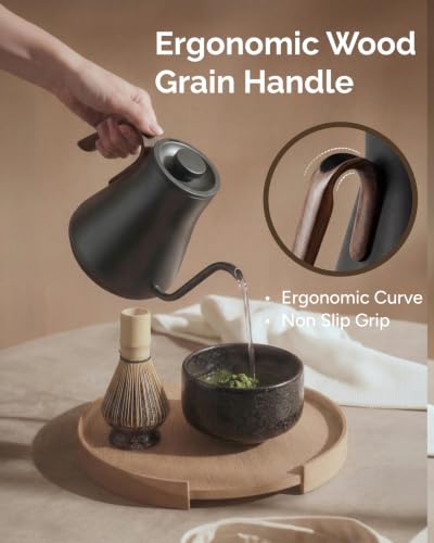 INTASTING Gooseneck Electric Kettle with Precise ±1℉ Temperature Control, Wood-Accented Handle, Stainless Steel Interior, Quick Heating Pour Over Kettle for Coffee & Tea, 0.9L, Matte Grey - color: Matte Grey