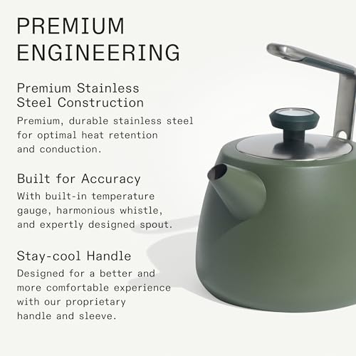 Made In Cookware - 2 QT Kettle - Willow Green - Stainless Steel - With Built-In Temperature Gauge - Includes Handle Sleeve - Induction Compatible - color: Willow Green