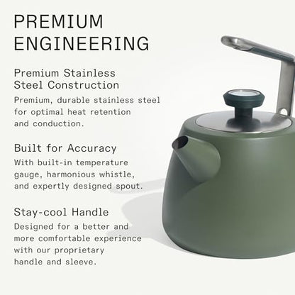 Made In Cookware - 2 QT Kettle - Willow Green - Stainless Steel - With Built-In Temperature Gauge - Includes Handle Sleeve - Induction Compatible - color: Willow Green