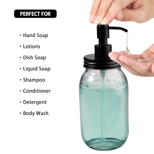 Amolliar Quart Size Mason Jar Liquid Soap Dispenser, 32OZ Glass Pump Bottle Rustproof Stainless Steel Pump Lid Lotion Dispenser, Regular Mouth Dish Soap Dispenser for Kitchen, Hand Soap, Black 1 Pack - color: Black, size: 1 Pack
