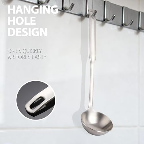 Professional Stainless Steel Soup Ladle, 11.8" Comfort Grid, Long Ergonomic Handle, Durable Kitchen Utensil for Cooking, Stirring, Serving Soups, Heavy-Duty Metal, Dishwasher Safe