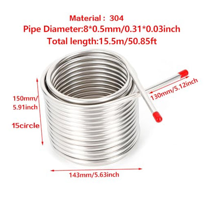 304 Stainless Steel Beer Cooling Coil Pipe, Double-Layer Wort Chiller for 12.7Qt Beer Fermenter, Brewing Equipmen