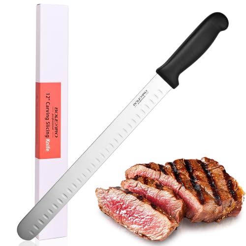 12 Inch Carving Slicing Knife, Sharp Premium Ham Slicer knife, Great for Slicing Roasts, Meats, Fruits and Vegetables (12" carving knife)