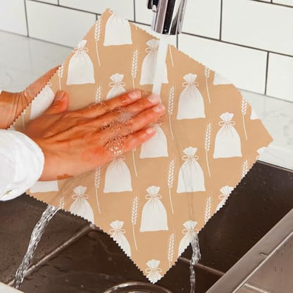 Reusable Beeswax Wrap, Flour Sack and Gingham Wraps, 9 Pack Sheets for Bread, Fruit, Bowl, Organic, Sustainable, Zero Waste, Plastic-Free Food Storage, 1XL, 3M, 5S - color: Beige Wheat Sacks