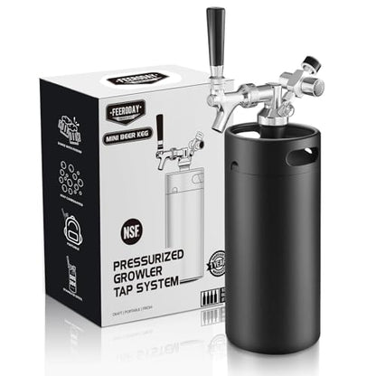 Ferroday 128Oz Mini Keg Growler Tap System, Homebrew Mini Beer Growler, Stainless Steel Draft Beer Dispenser With Faucet&Co2 Regulator, Portable Beer Tap System Keep Beer Fresh And Carbonation - color: Black