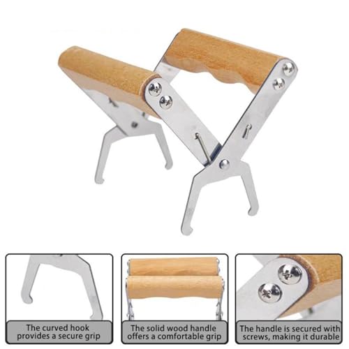 2 Pack Stainless Steel Bee Frame Gripper with Wooden Handle Non-Slip Beehive Frame Holder Tool