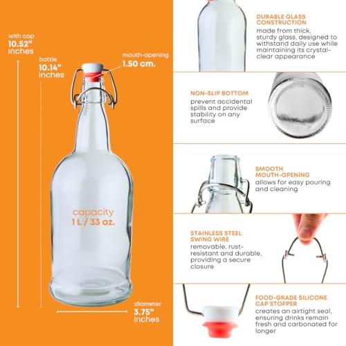 FastRack Swing Top Glass Bottles |33 oz – Pack of 12 | Clear Flip Top Glass Bottles for Home Brewing, Carbonated Drinks, Kombucha, Fermentation, Water | Food Grade – ECO Friendly - color: Clear