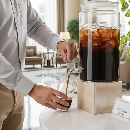 2 Gallon Glass Drink Dispenser with Spout for Parties - Tall Airtight Mason Style Beverage Serveware Stand with Metal Spigot for Kombucha, Water, Juice, Punch, Cocktails, Ice Tea & Sun Tea - size: 2 Gallon