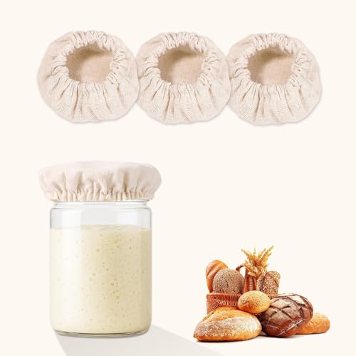 Pure Cotton Sourdough Jar Cover, Pack of 3,Breathable & Reusable Dough Proofing Cloth,Suitable for Jars with 3-4 Inch Mouth Lids - size: 3 PCS