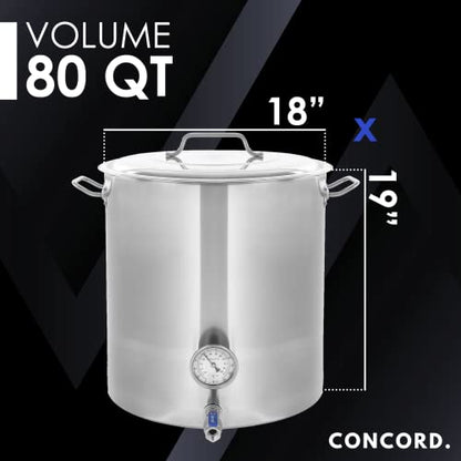 CONCORD Stainless Steel Home Brew Kettle Stock Pot (Weldless Fittings) (80 QT/ 20 Gal) - size: 80 QT/ 20 Gal