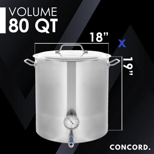 CONCORD Stainless Steel Home Brew Kettle Stock Pot (Weldless Fittings) (80 QT/ 20 Gal) - size: 80 QT/ 20 Gal
