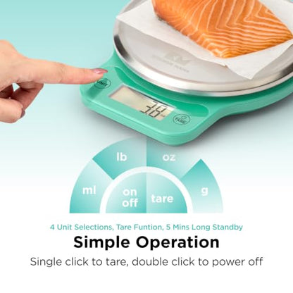 Kitchen Mama Q-Series Digital Food Scale, Teal | 13.2 lb / 6000g Capacity, 1g Precision, Tare Function, Stainless Steel Platform, LCD Display - color: Teal