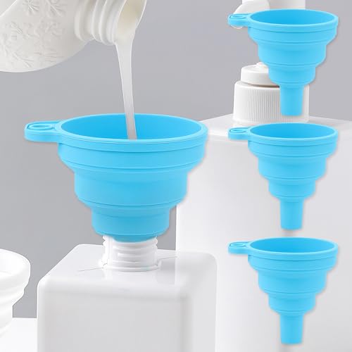 Blue 4pcs Collapsible Silicone Funnel Set for Kitchen Use - Food Grade Folding Funnels for Filling Bottles and Jars, Easy Storage and Reusable - color: blue, size: m