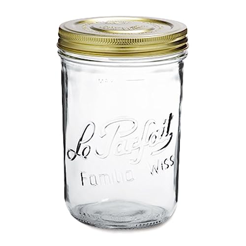 Le Parfait Familia Wiss 32oz (1L) Extra Wide Mouth (110mm) Glass Canning Jar – 1PK Made in France, Airtight 2-Piece Lid, Reusable Zero Waste & Eco-Friendly for Kitchen Storage & Meal Prep - color: 33oz (Single)