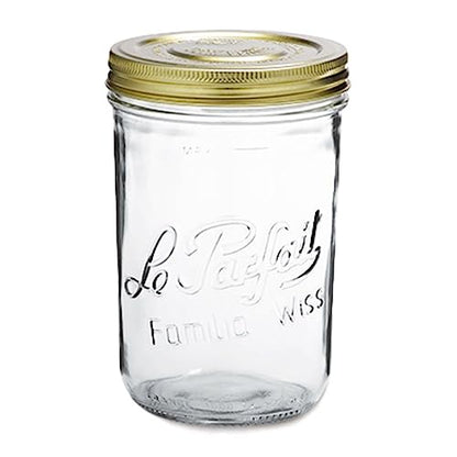 Le Parfait Familia Wiss 32oz (1L) Extra Wide Mouth (110mm) Glass Canning Jar – 1PK Made in France, Airtight 2-Piece Lid, Reusable Zero Waste & Eco-Friendly for Kitchen Storage & Meal Prep - color: 33oz (Single)