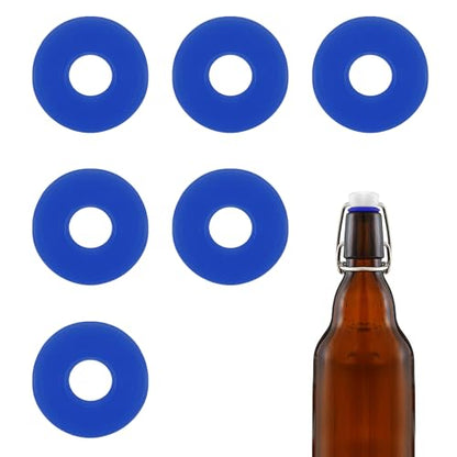 6pcs Dopamine color Silicone Gaskets Washers Seals for Cap Swing Flip Top Bottle for Home Brew Beer Soda Bottle Sealingflat,no cover (Blue) - color: Blue